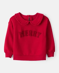 Toddler Girl DayDream Fleece Christmas Merry Long-Sleeve Pullover Sweatshirt - Red