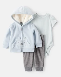 Baby Boy 3-Piece Wolf Cardigan Set