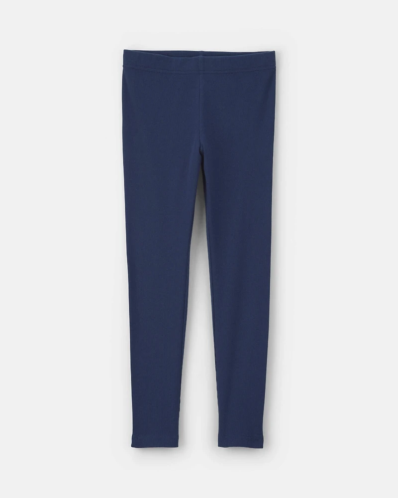 Girls Pull-On Stretch Rib Leggings - Navy Blue
