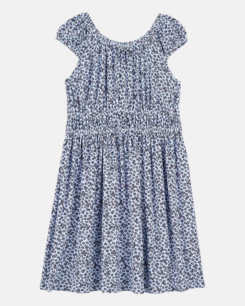 Kid Floral Short-Sleeve Dress - Blue