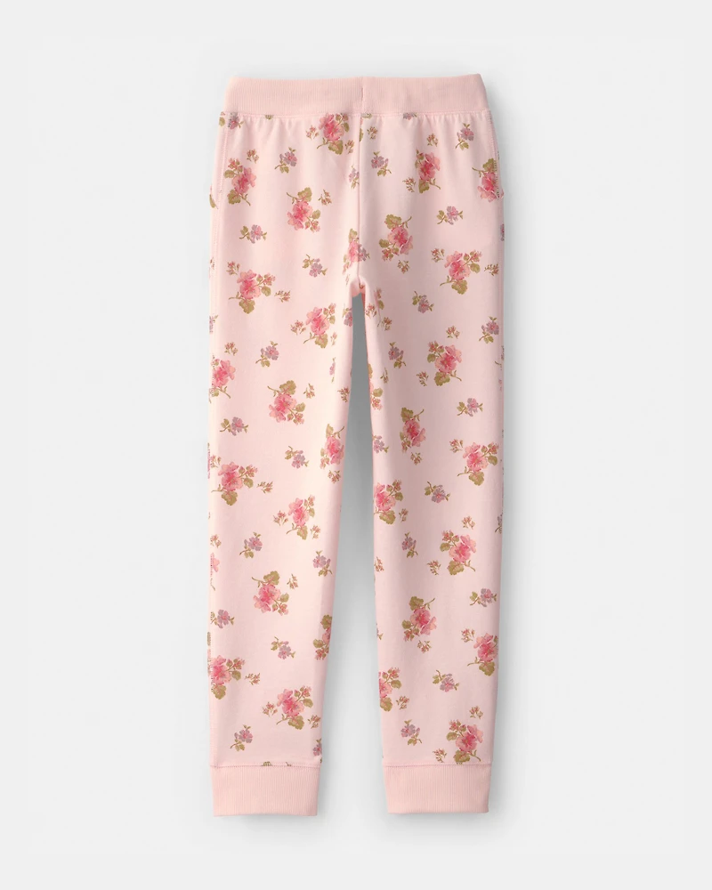 Girls Floral Drawstring Knit Joggers - Pink