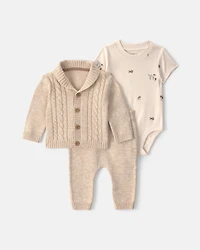 Baby Boy 3-Piece Cotton Sweater Layering Set - Cream