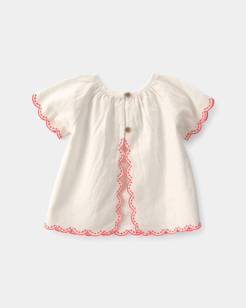 Baby Girl 2-Piece Linen-like Short-Sleeve Outfit Set - Cream