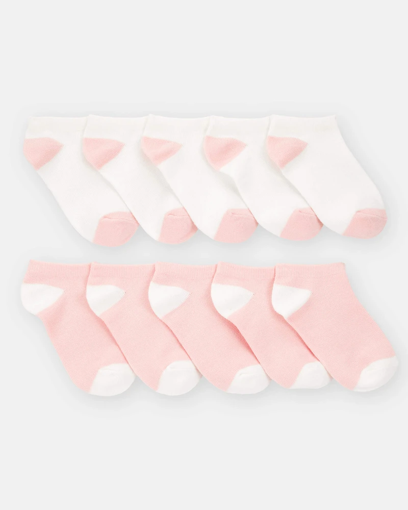 Girls 10-Pack No Show Socks - Pink/White