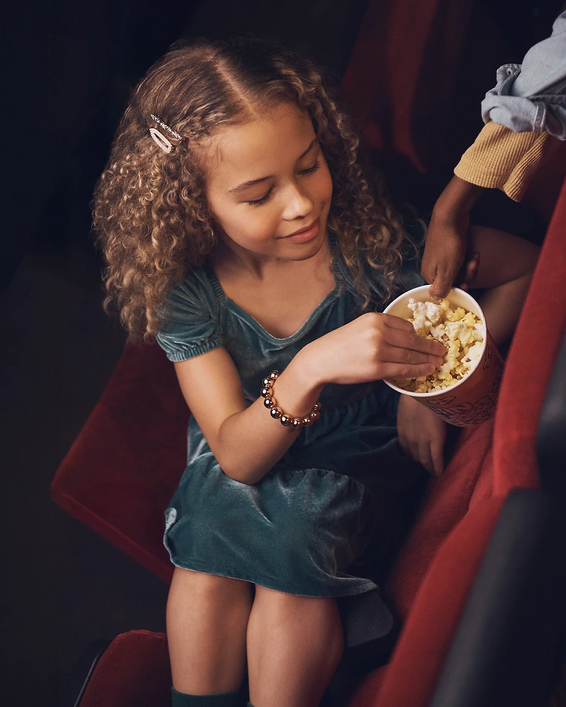 Girls Velvet Short-Sleeve Occasion Dress - Green