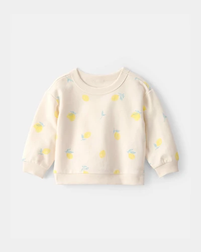 Baby Girl Lemon French Terry Pullover Sweatshirt - Cream