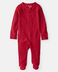 Baby Holiday Red PurelySoft Long-Sleeve Sleep & Play Pajamas - Red