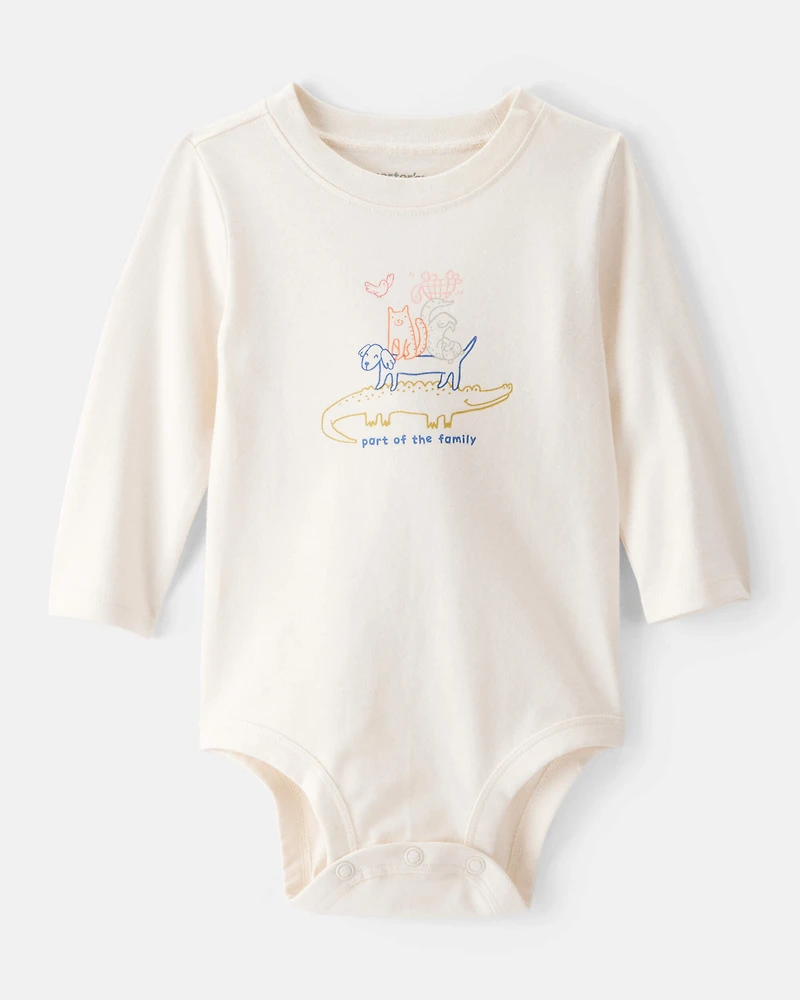 Baby Family Cotton Long-Sleeve Graphic Bodysuit - Ivory