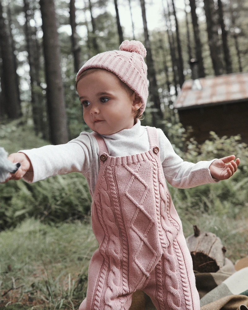 Baby Girl Organic Cotton Cable Knit Overalls