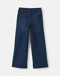 Girls Floral Denim Wide-Leg Jeans - Dark Wash