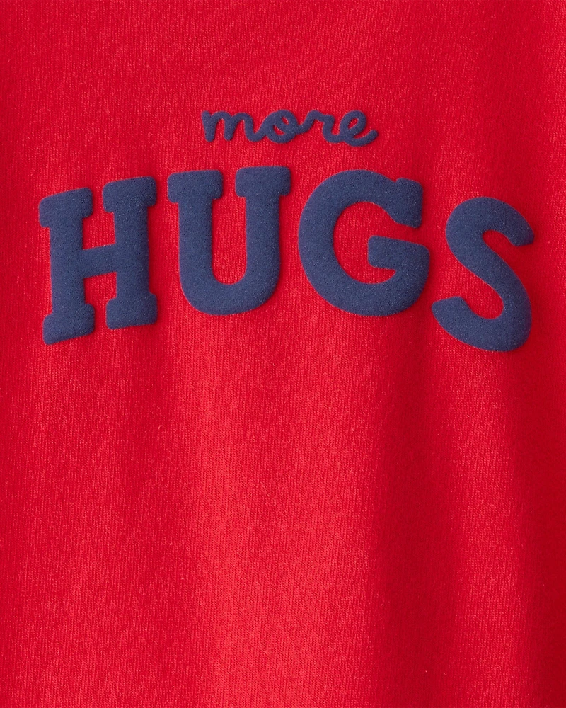 Baby Valentine's Day More Hugs French Terry Long-Sleeve Jumpsuit - Red