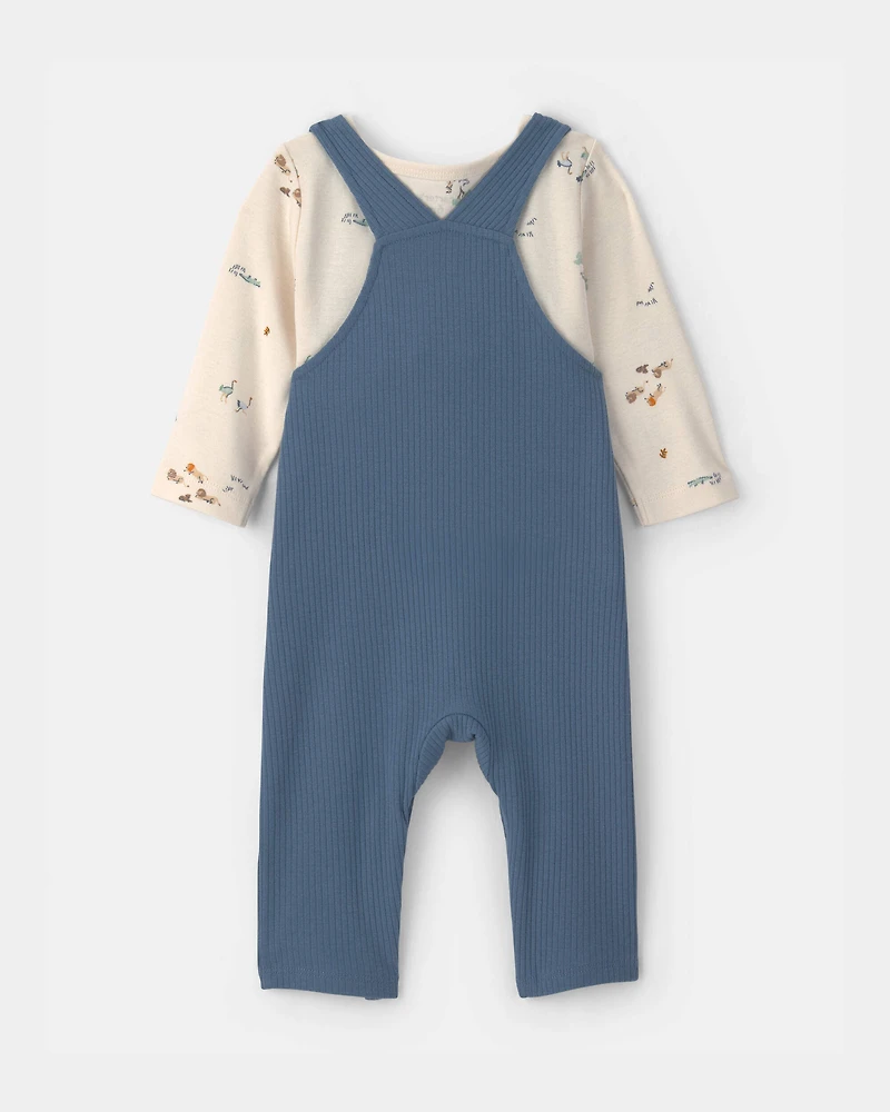 Baby Boy 2-Piece Safari Overall Set - Blue/Ivory