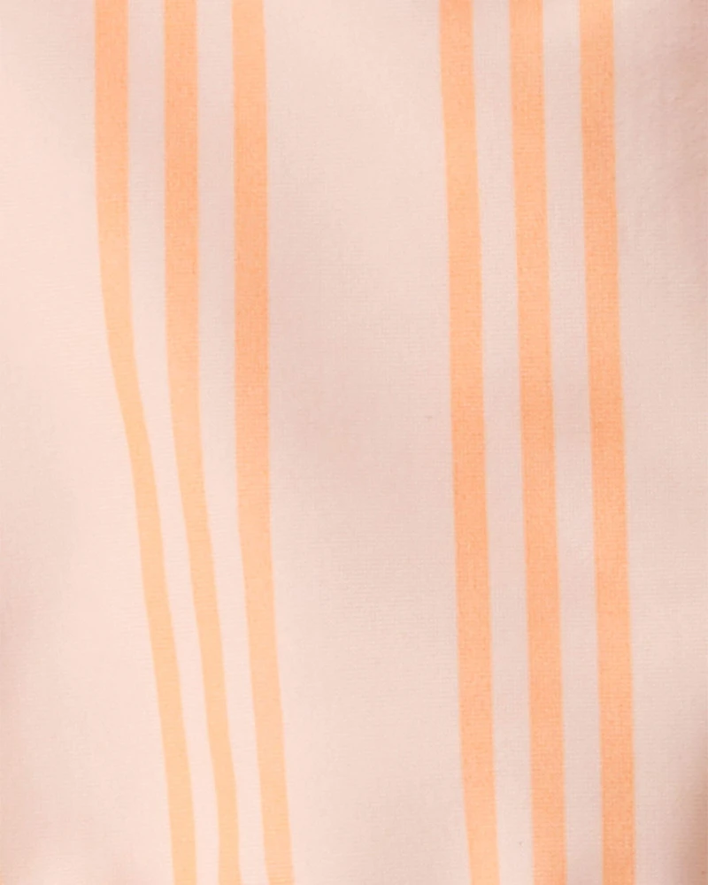 Toddler Girl 3-Piece Striped Rashguard Swimsuit Set - Orange