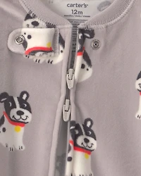 Baby Boy 1-Piece Dog 2-Way Zip DreamPlush Snug Fit Footed Pajama - Grey