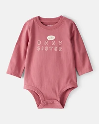 Baby Girl Sweetest Baby Sister Cotton Long-Sleeve Graphic Bodysuit - Pink
