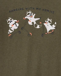 Toddler Boy Raccoon Long-Sleeve Graphic Tee - Green