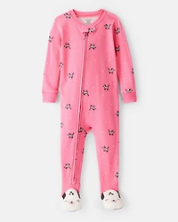 Baby Girl Dalmatian Print 100% Cotton Long-Sleeve 2-Way Zip 1-Piece Pajamas - Pink