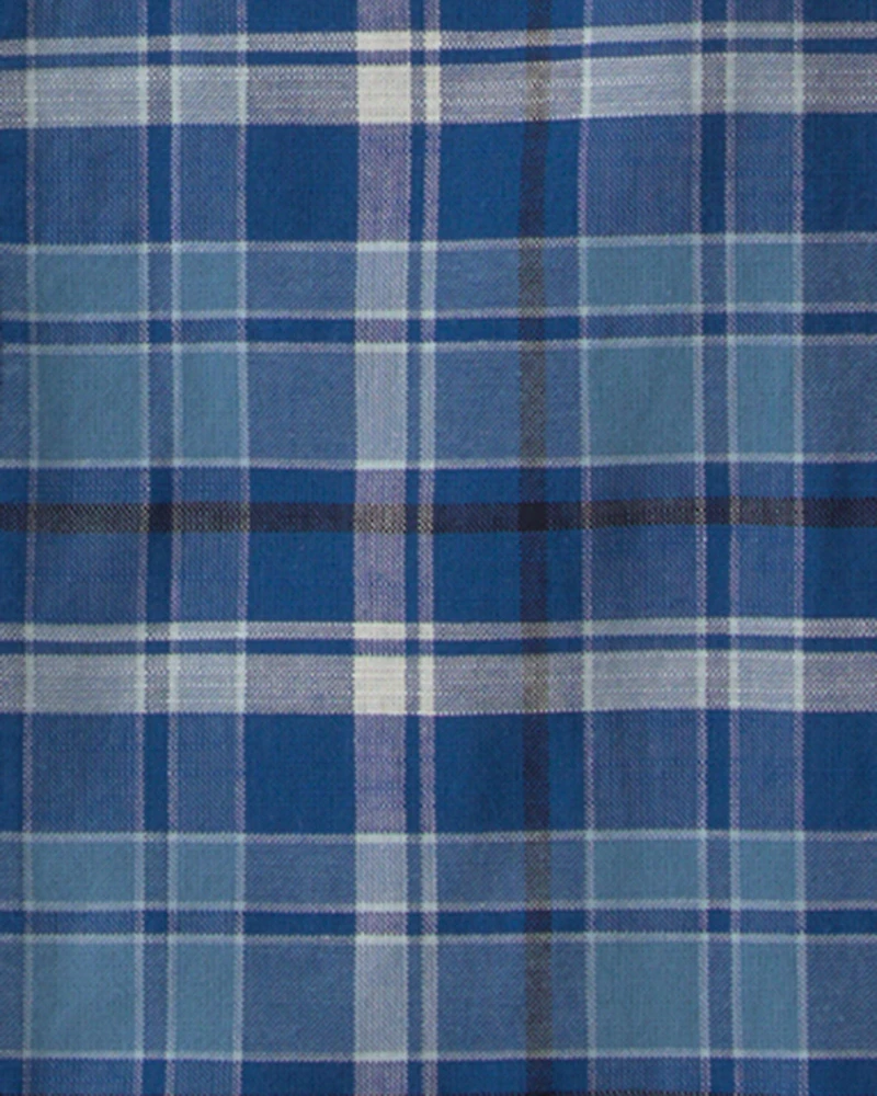 Boys Plaid Short-Sleeve Button-Down Shirt - Blue