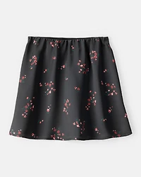 Girls Floral Print Woven Skirt - Black