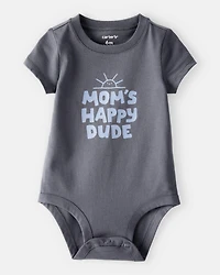 Baby Boy 'Mom's Happy Dude' Short-Sleeve Graphic Bodysuit - Grey
