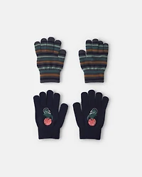 Boys 2-Pack Astronaut Dinosaur Striped Mittens - Black/Blue