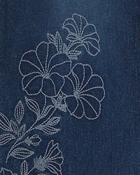 Girls Floral Denim Wide-Leg Jeans - Dark Wash