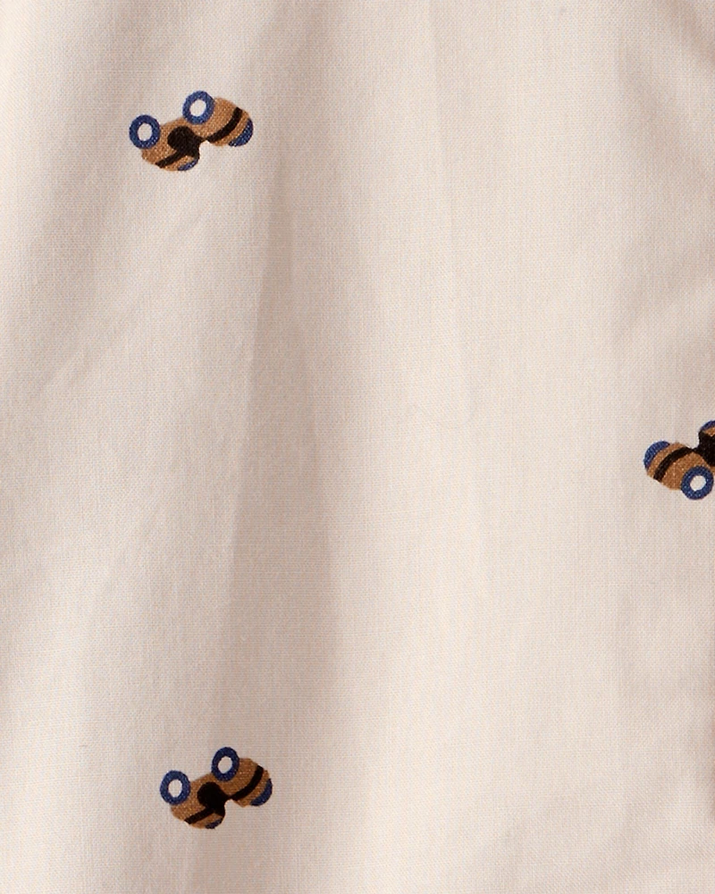 Toddler Boy Race Car Print Long-Sleeve Button-Down Shirt - Khaki