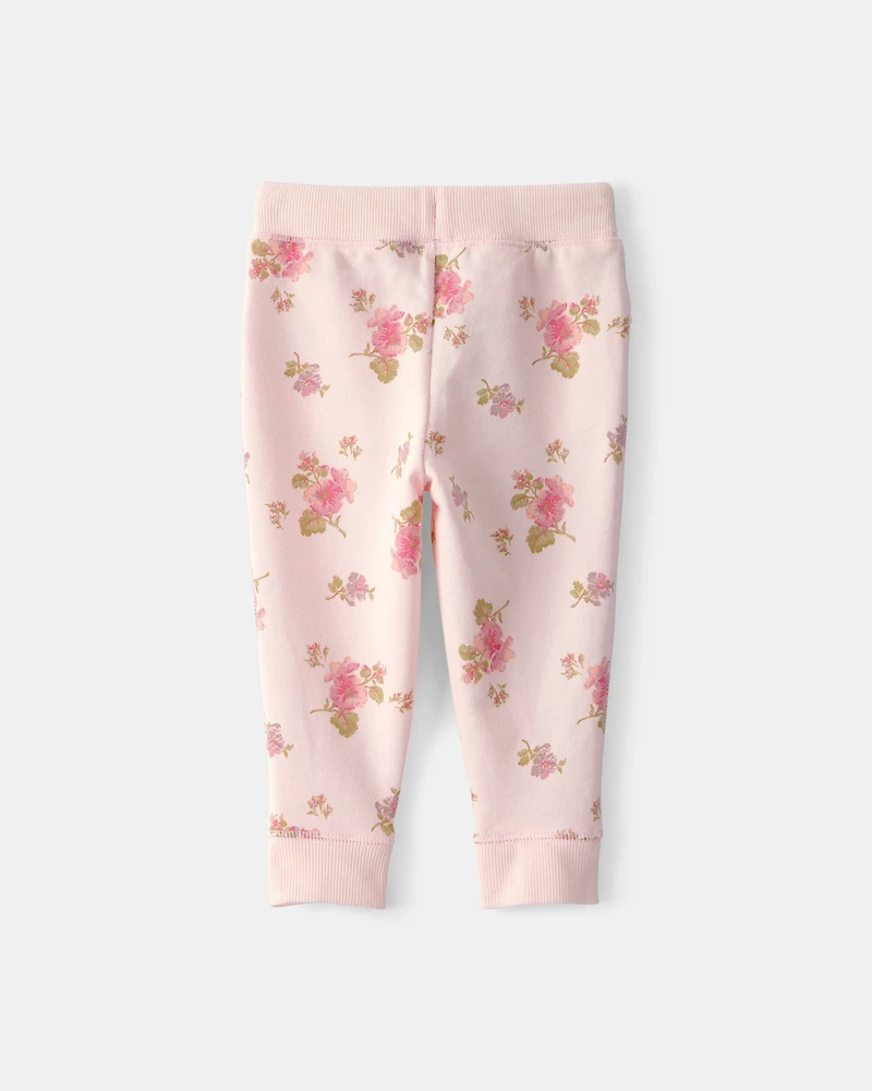 Baby Girl Floral Drawstring Knit Joggers - Pink
