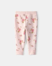 Baby Girl Floral Drawstring Knit Joggers - Pink