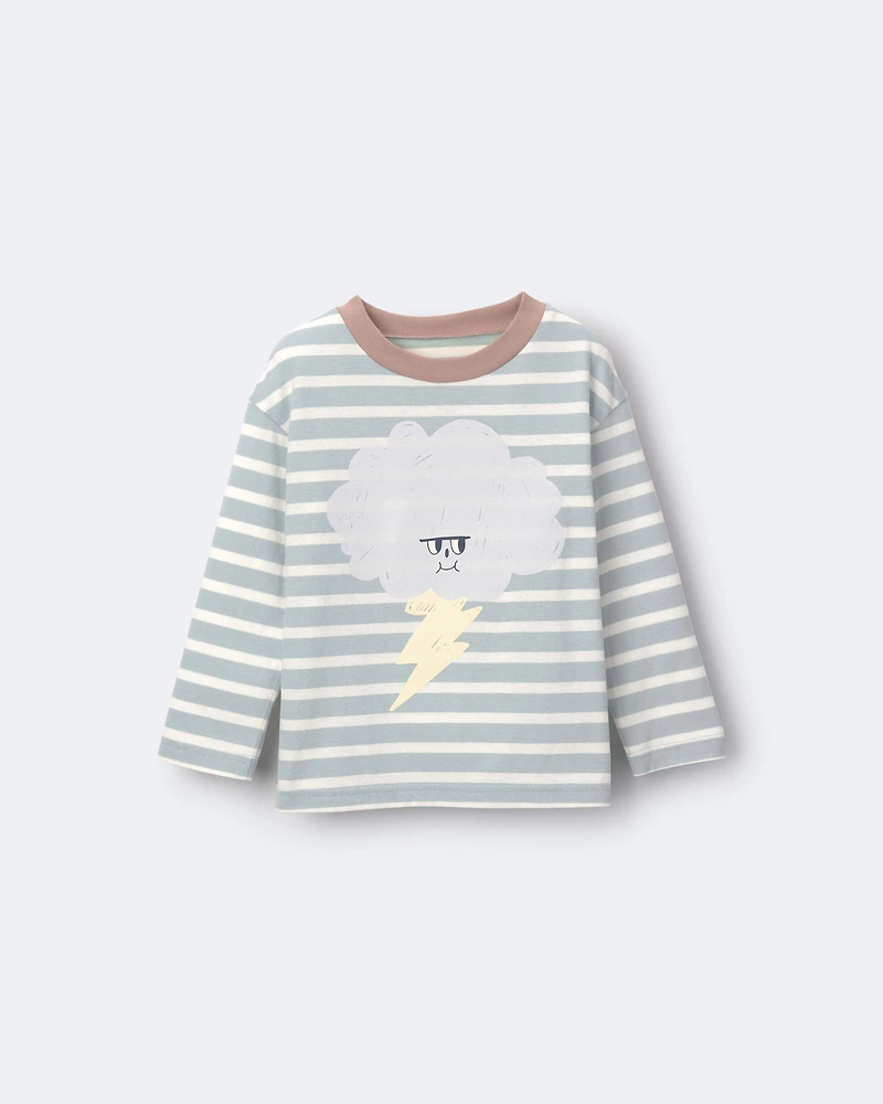 Toddler Striped Storm Long-Sleeve Relaxed Graphic Tee - Teal