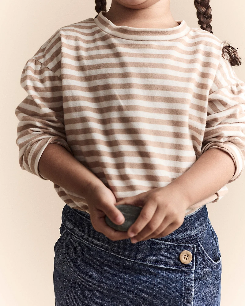 Toddler Girl Striped Long-Sleeve Relaxed Tee - Cream/Tan