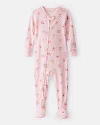 Toddler Girl Paint Floral 100% Cotton Long-Sleeve 1-Piece Pajamas - Pink