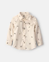 Toddler Boy Dog Long-Sleeve Button-Down Shirt - Cream