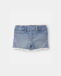 Baby Girl Eyelet Trim Denim Shorts - Light Wash