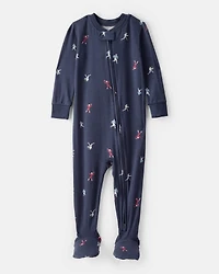 Baby Boy Football Print PurelySoft Long-Sleeve 2-Way Zip 1-Piece Pajamas - Navy Blue