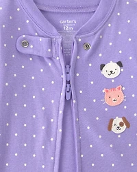 Baby Girl 1-Piece Pets 2-Way Zip 100% Cotton Snug Fit Pajama - Purple