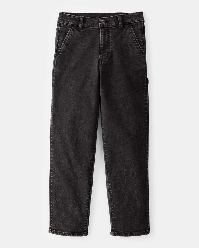 Boys Baggy Iconic Denim Carpenter Pants - Black Wash