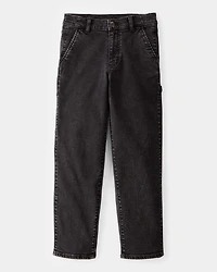 Boys Baggy Iconic Denim Carpenter Pants - Black Wash