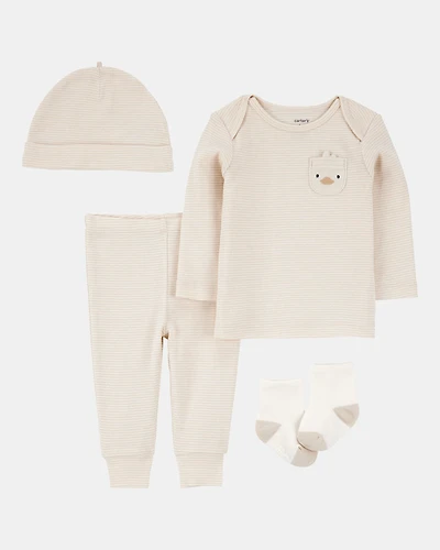 Baby 4-Piece Striped Duck Outfit Set - Brown
