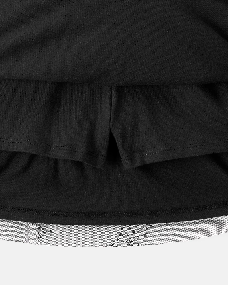 Girls Halloween Metallic Star Tulle Tutu Skort - Black