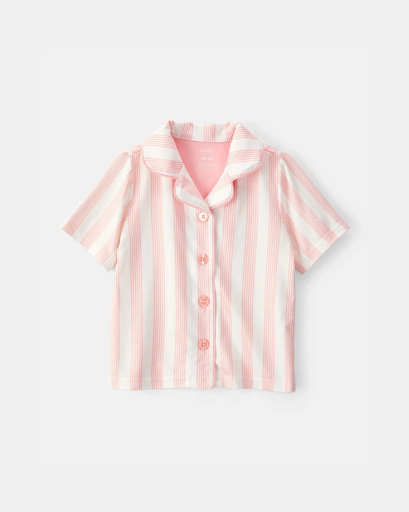 Toddler Girl Striped Loose Fit 2-Piece Pajama Set - Pink/Ivory