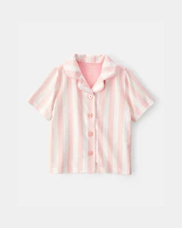 Toddler Girl Striped Loose Fit 2-Piece Pajama Set - Pink/Ivory