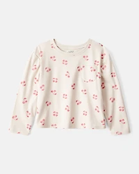 Girls Cherry Print Long-Sleeve Top - Cream
