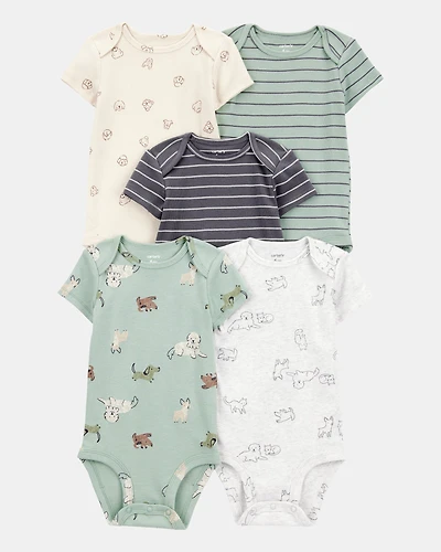 Baby Boy 5-Pack Dog Short-Sleeve Cotton Bodysuits