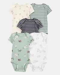 Baby Boy 5-Pack Dog Short-Sleeve Cotton Bodysuits