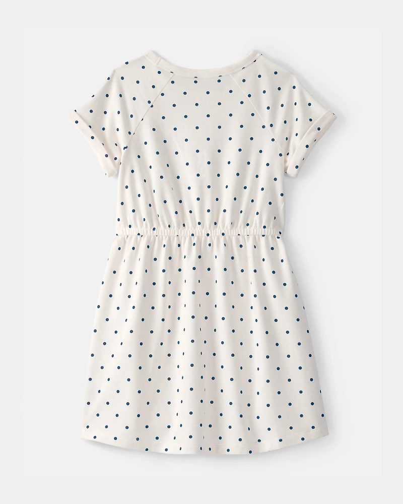 Girls Polka Dot French Terry Dress - White/Blue