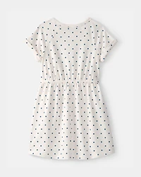 Girls Polka Dot French Terry Dress - White/Blue