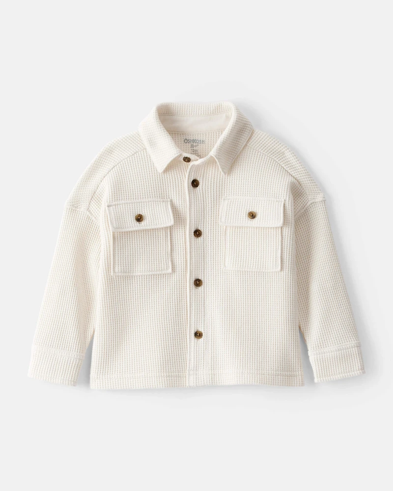 Baby Boy Long-Sleeve Waffle Knit Utility Shirt - White