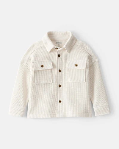 Baby Boy Long-Sleeve Waffle Knit Utility Shirt - White