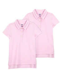 Kid 2-Pack Pique Uniform Polo Shirts - Pink